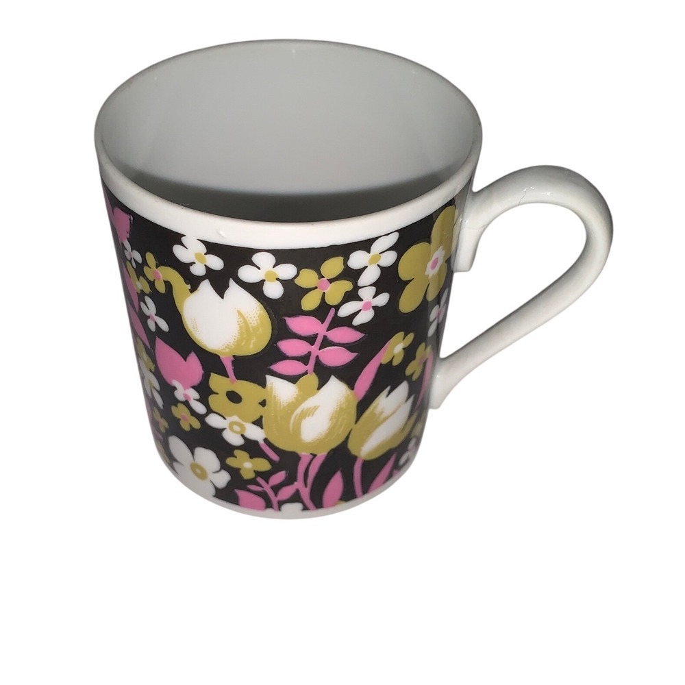 Royal‎ Crown Mexican Fiesta By Kitty 3609 Vintage Floral Coffee Mug Black Pink